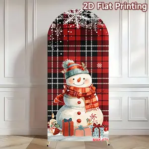Christmas Snowman Red Grid Arch Backdrop Cover Double-Sided for Christmas Party & Holiday Celebration Decor