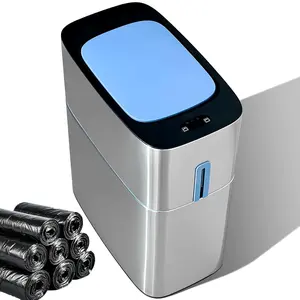 Joybos Narrow Metal Automatic Privacy Bathroom Trash Can(Battery Not Included) ,  Touchless Garbage Can for Bedroom, Office, Toilet.Stainless Steel Dog-Proof Trash Bin