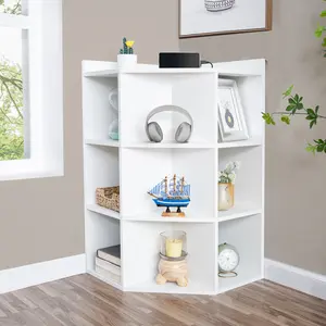 Corner Cabinet with USB Ports and Outlets, Corner Cube Storage for Small Space