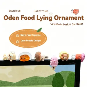 6pcs/set Kawaii Oden Food Figurine, Cute Resin Desk Ornament, Mini Lying Decor for Computer/Car, Foodie Stress Relief Accessory
