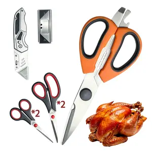 6Pcs Multi‑Tool Set, Heavy Duty Craft Scissors with Utility Folding Knife Combo, Kitchen Shears, Poultry Scissors, for Home Cooking & Outdoor Use