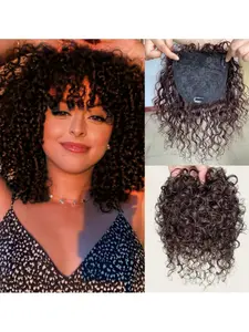 Human Hair Topper Clip Wig for Women, Kinky Curly Wigs, Short Curly Hairpiece for Thinning Hair, Invisible Seamless 13x14 Cm