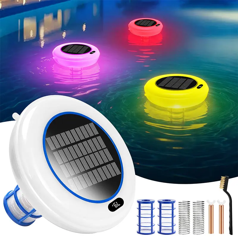 iToolMax Solar Powered Pool Ionizer with LED Light Chemical-Free Eco-Friendly Pool Care Kit for Crystal Clear Water and Night Glow