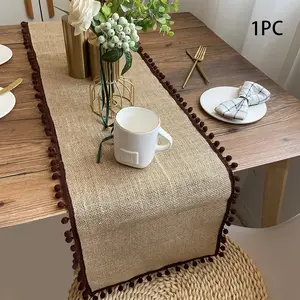 1pc Decorative Hemp Table Runner, Rectangular Home Tablecloth, Durable Heat Insulating Dining Mat, Ideal for Weddings, Festivals, Picnics