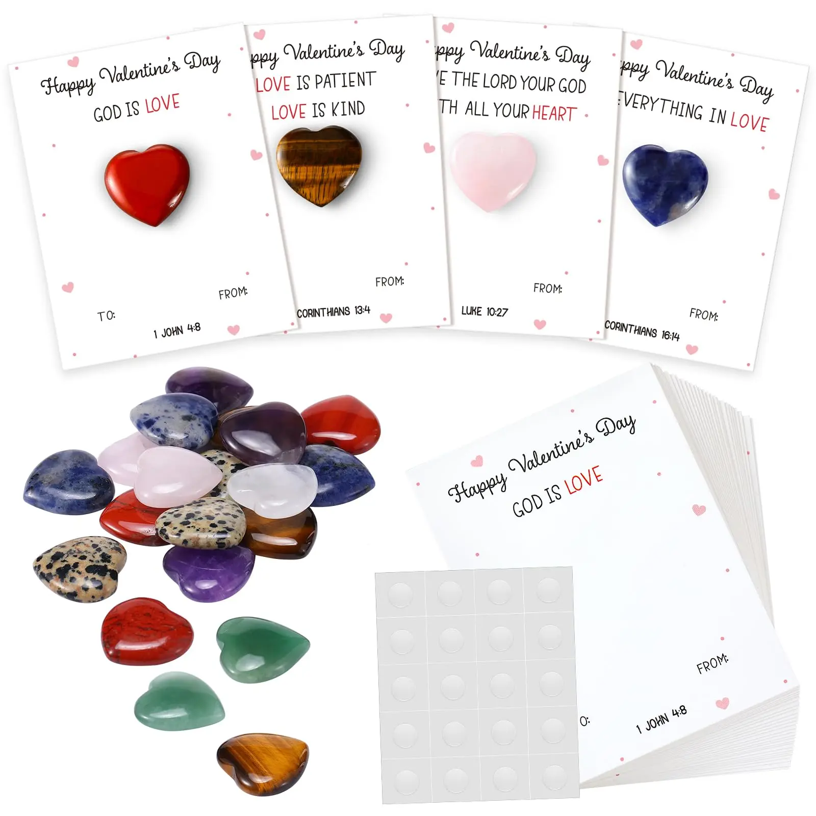 40Sets Valentine's Day Heart Natural Stones Pocket Hug Gifts for Couple Women Men Heart Stones with Bible Verse Cards Encouragement Gifts for Boys Girls for Back to School Valentine Classroom Exchange Party Favors Non Candy Goody Bag Stuffers
