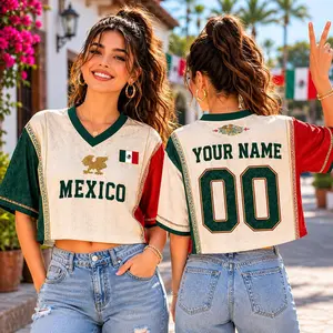 Custom Mexico Soccer Crop Top Jersey, Personalized Name Number Football Shirt, Mexico Fan Tee for Women, World Cup Outfit