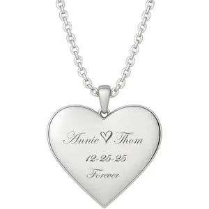 Personalized Customizable Text Name Date Necklace Sterling Silver Heart Necklace - Custom Heart Pendant - Engraved Women's Jewelry - Valentine's Day Gift| Free Engraving