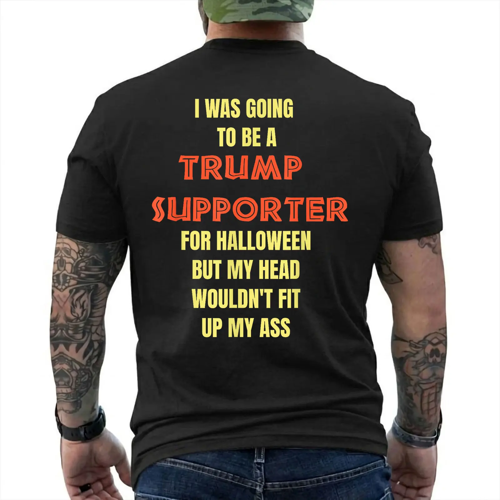 Unisex Political Graphic Tee - Anti-Trump, Halloween Trump Supporter Mock Graphic Text, Liberal Humor Protest, Breathable, Gentle Wash, Multi-Size Political Print Sports Top
