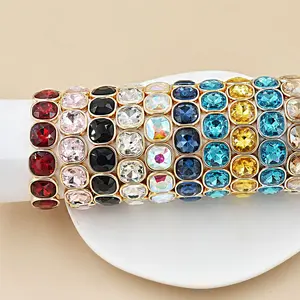 New 2026 Boho Style Fashionable Light Luxury Square Beaded Inlaid Crystal Elastic Rope Bracelet Women's Jewelry Gift for love