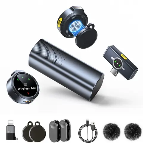 CAIORD 2-Pack Omnidirectional Wireless Lavalier Microphones with Rechargeable Case, Receiver, Magnetic Clip, Mini Clip, Audio for Smartphone, Mobile, iPhone 17/16/15, iPad, Lightning/USB-C Android Devices, 300FT Hands-Free Video Recording