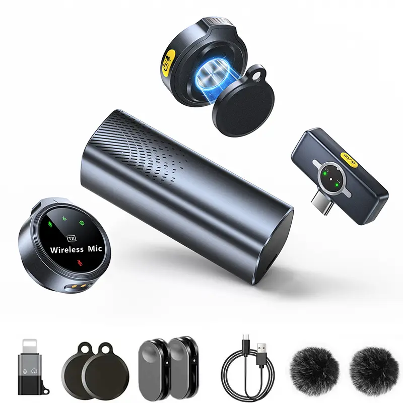 CAIORD 2-Pack Omnidirectional Wireless Lavalier Microphones with Rechargeable Case, Receiver, Magnetic Clip, Mini Clip, Audio for Smartphone, Mobile, iPhone 17/16/15, iPad, Lightning/USB-C Android Devices, 300FT Hands-Free Video Recording
