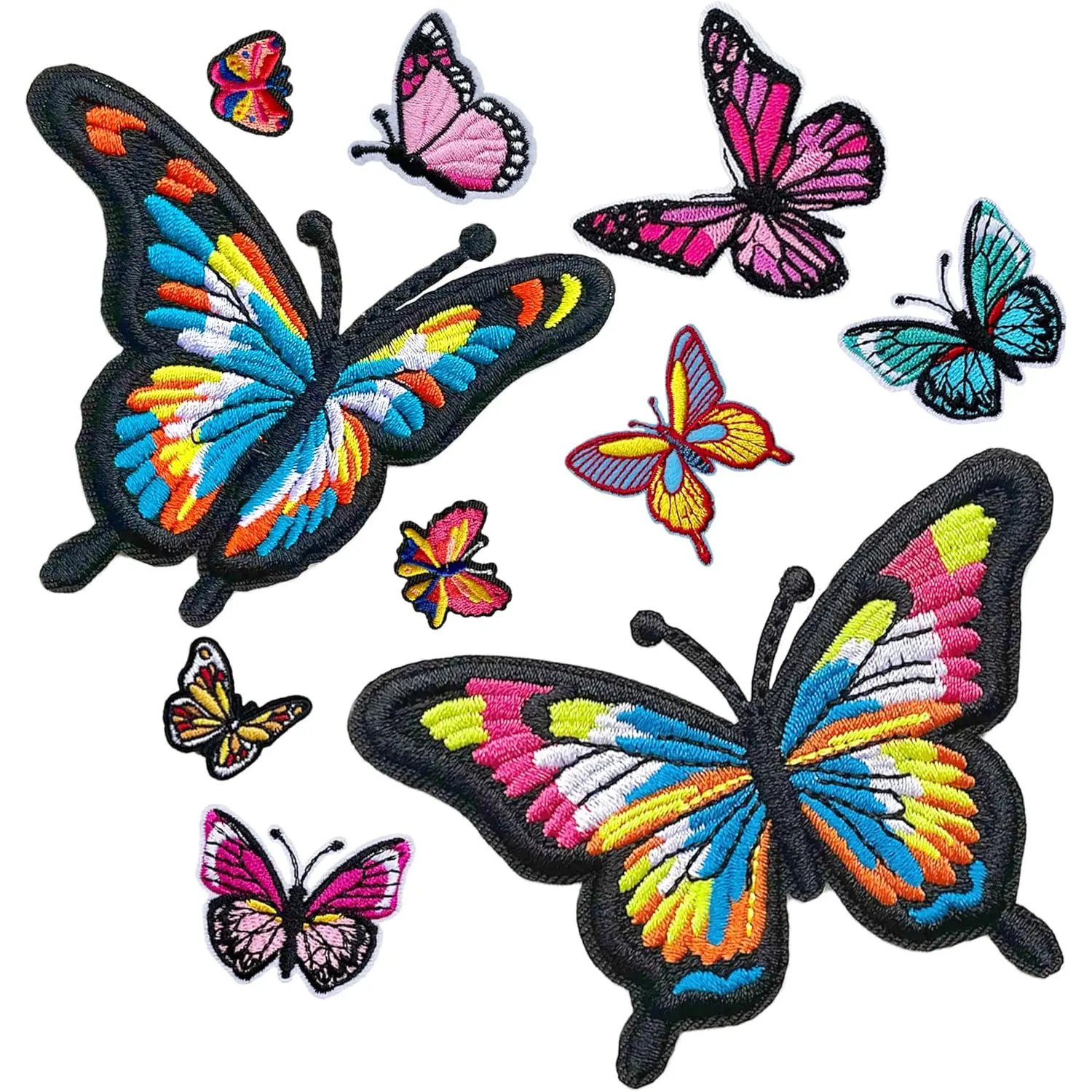 Colorful Butterfly Embroidery Patches, 10 Piece Polyester Iron-on or Sew-on Appliques for DIY Decoration on Apparel, Jackets, and Hats, Sewing, Clothing Backpacks Hats Shoes Jackets Skirts
