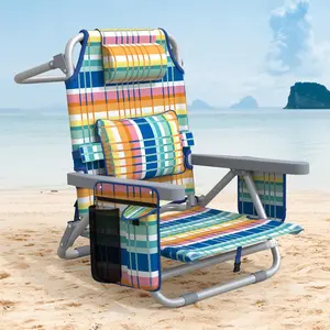 Multifunctional Reclining Beach Chair for Adults, Heavy Duty Camping Chair with Backpack Straps for Outdoor Travel, Poolside & Hiking