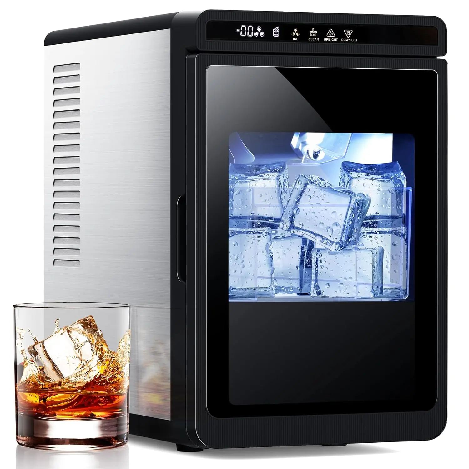 Clear Ice Cube Maker with CrystalFlux Technology, 3 Crystal Ice Cube in 20Mins, 155pcs/Day, Auto-Cleaning, 24 Timer, Portable Ice Cube Machine, Great for Cocktails, Whiskey & Bourbon