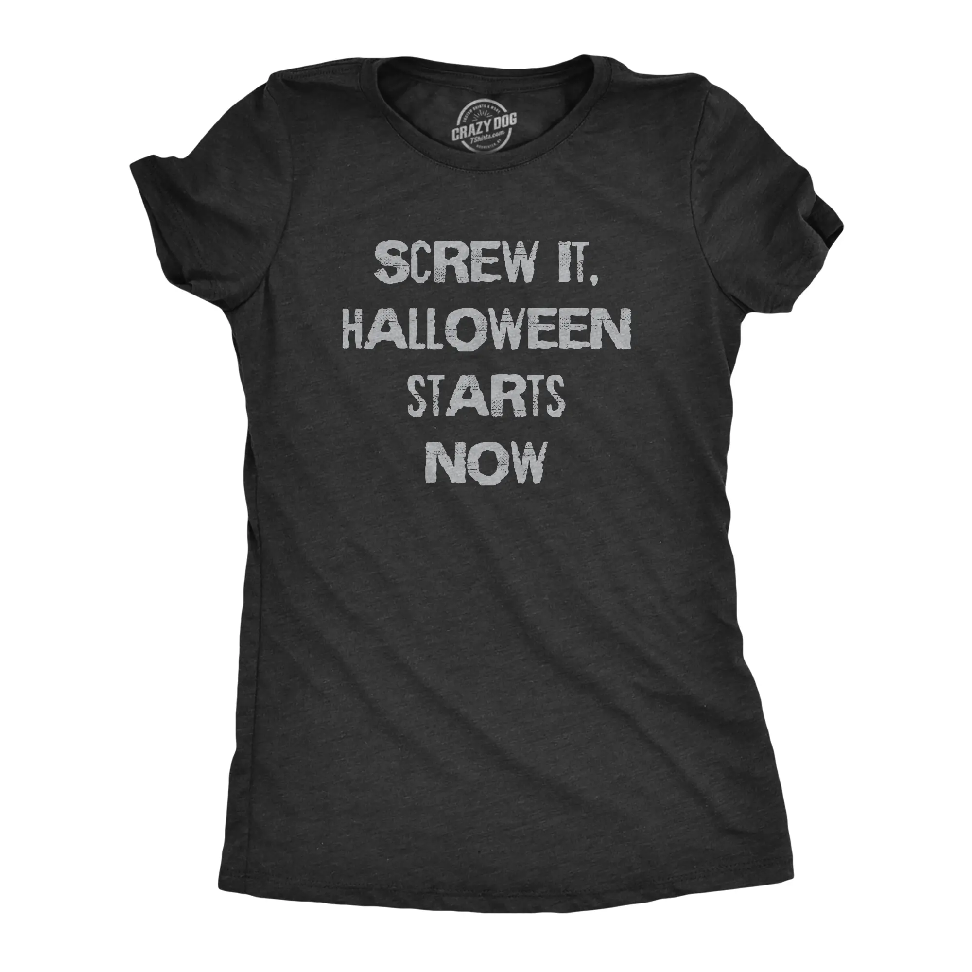 Womens Funny T Shirts Screw It Halloween Starts Now Sarcastic Graphic Novelty Tee for Ladies Funny Womens T Shirts Cute Vintage Fashion Casual Ladies T-Shirt Gift Halloween Tops for Women Funny Sarcastic Top Black -