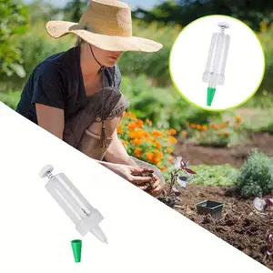 Hand-Held Mini Seeder Tool for Flower Pots - Transparent Plastic Manual Seeding Kit with Green Funnel Attachment for Indoor Gardening and Plant Care