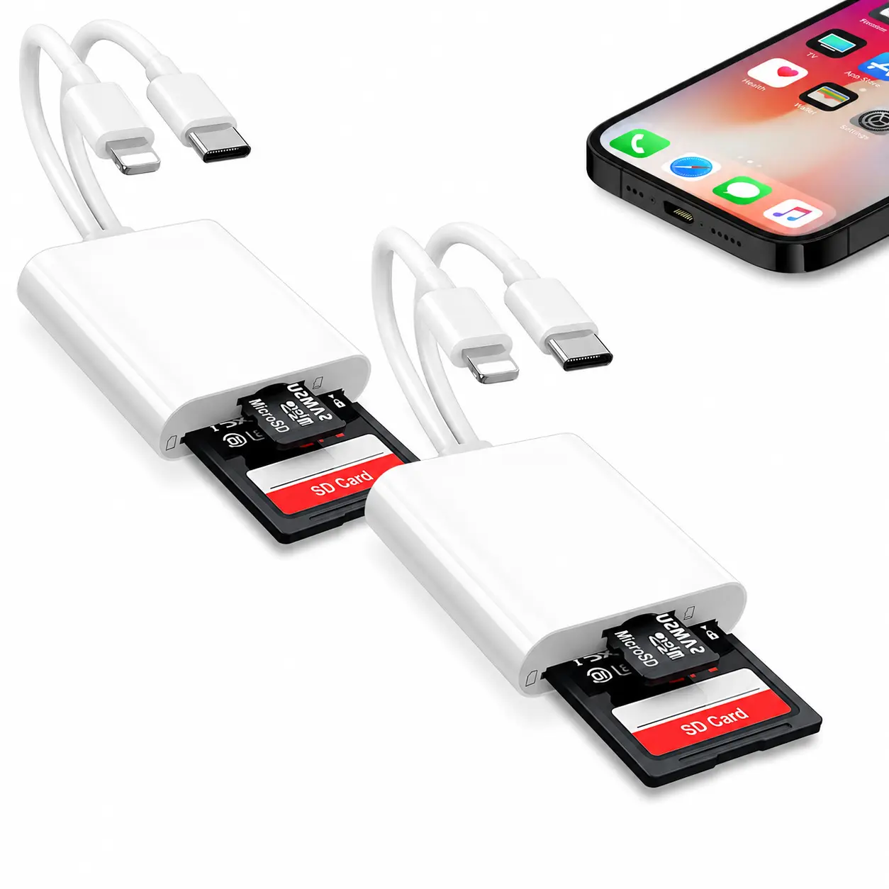 2pcs SD Card Reader for iPhone USB C, Micro sd Card Adapter, Dual Interface Memory Card Reader for iPhone/MacBook/USBC Laptop for SD/TF Card, Plug & Play