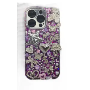 Junk Case - Purple Glitter Heart & Angel Wings Design Protective Phone Cover for iPhone 16 pro