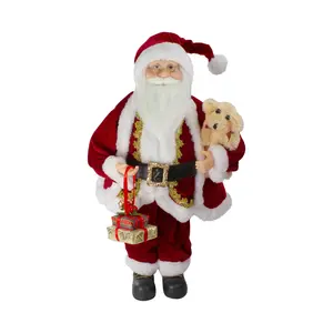 Northlight 18" Santa Figure with a Plush Brown Bear