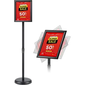 Sign Holder Stand 8.5x11 Inch, Adjustable Floor Standing Sign Holder Signage Stand with  Snap-Open Frame Vertical Horizontal View Display For Malls Schools Restaurants (Black,  Corner)
