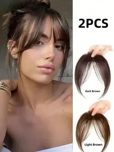 2pcs Women's Straight Bang Hairpieces, Elegant Synthetic Clip-In Extensions, Heat-Resistant Fiber, Lightweight Invisible, Easy to Wear