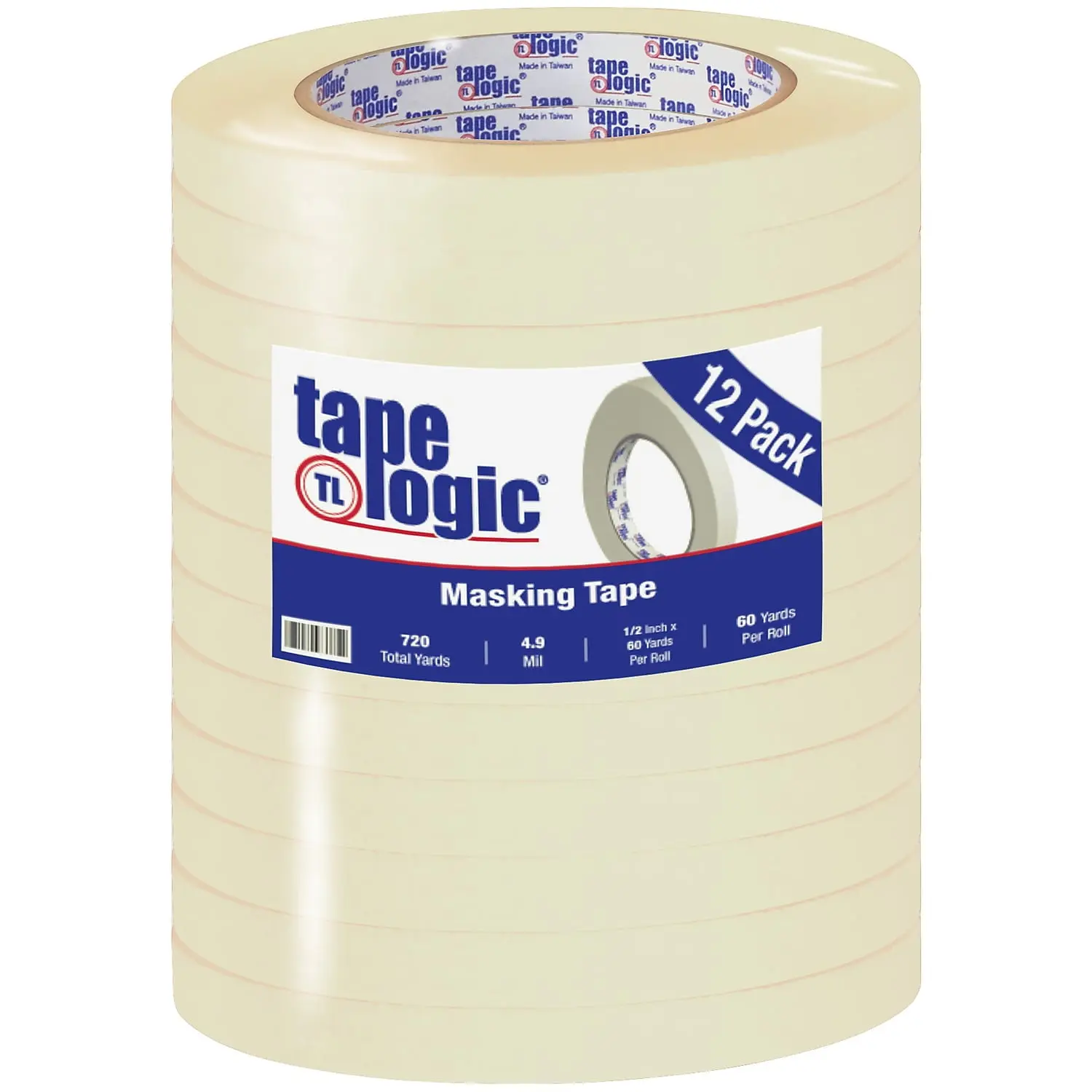 Tape Logic T933220012PK 0.50 in. x 60 yards 2200 Masking Tape, Natural - Pack of 12