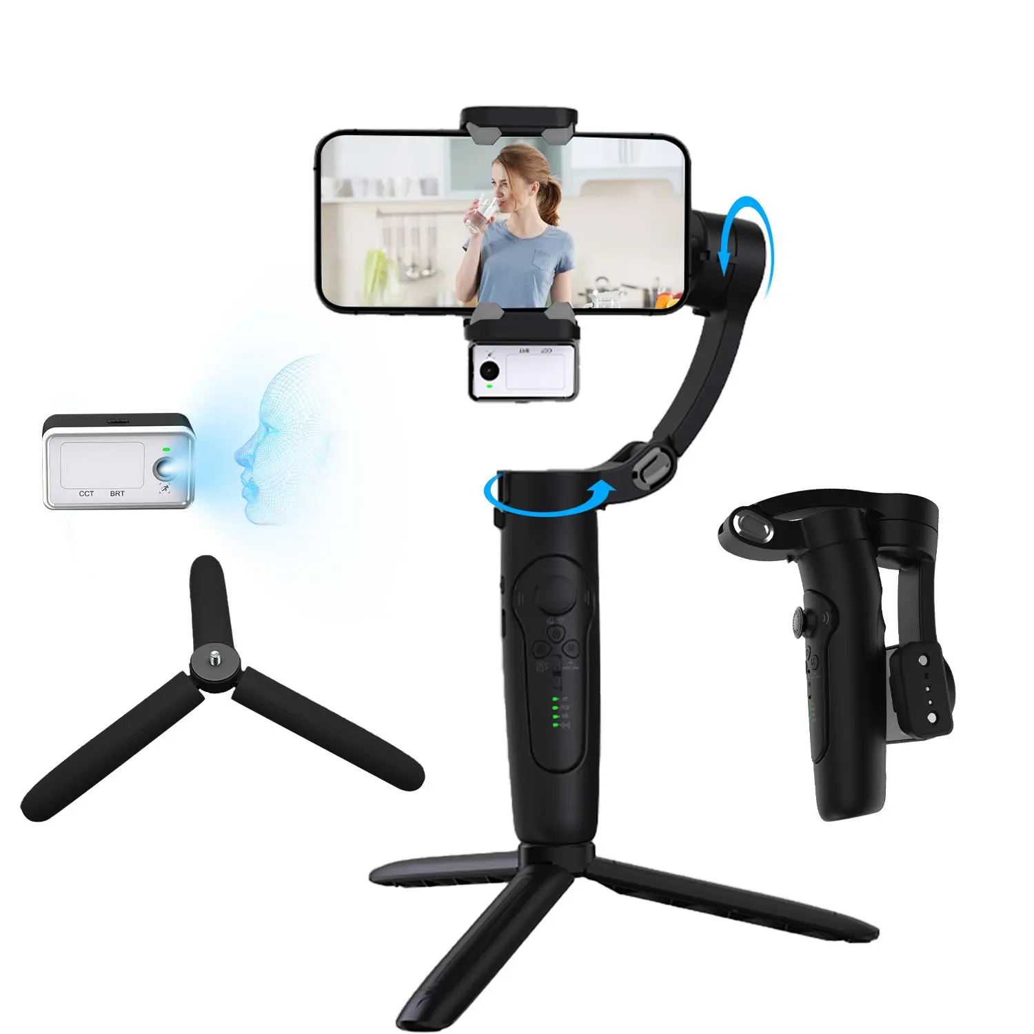 3-axis Anti-shake Intelligent Foldable Gimbal Stabilizer, USB Rechargeable Portable Phone Gimbal Stabilizer, Suitable for Panoramic Film Shooting, Selfie