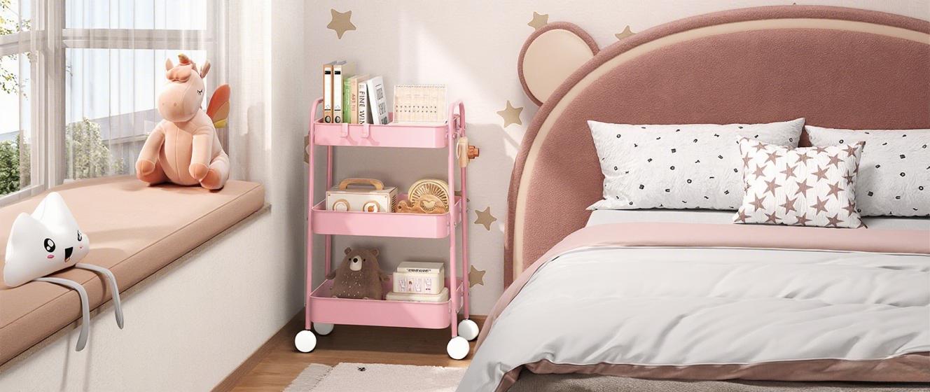 3-Tier Rolling Utility Cart with Wheels, Space-Saving Storage Organizer for Kitchen, Bathroom, Office and Dorm, Easy Assembly