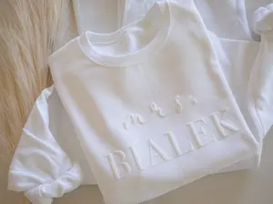 Personalized Mrs Sweatshirt, Custom Wedding Gift, Anniversary Gift for Her, Mrs Neckline Embossed Sweater, Wedding Date Sleeve, Bride To Be