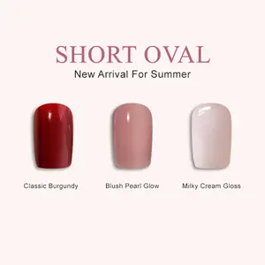 Multi-Style Short Oval Press On Nail Collection,Classic Burgundy / Blush Pearl Glow / Milky Cream Gloss For Woman