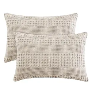 PHF 100% Cotton Waffle Pillow Shams, Soft Skin-Friendly Pillowcases, No Filling, Aesthetic Woven and Breathable Waffle Weave Pillow Case Covers for Bed
