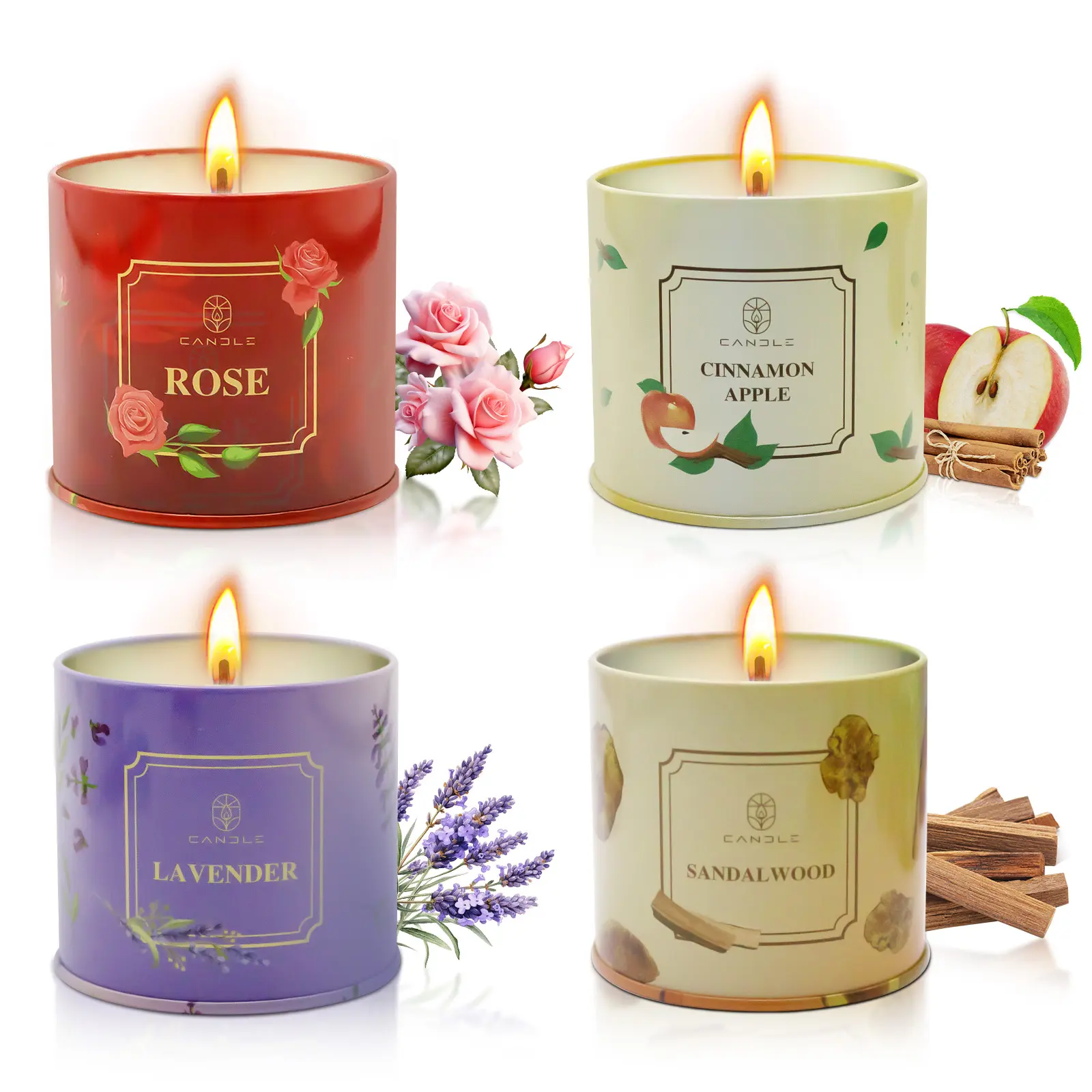 Women's 30oz Luxury Scented Candles Set - Rose,Sandalwood,Cinnamon,Lavender Scents - Home Supplies - Long-Lasting Aromatherapy Stress Relief - Metal Jars Elevate Decor - Warm Glow for Cozy Rooms - Easy Holiday Gifting for Valentine's Day,Mother's Day