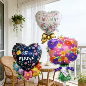 3Pcs Mother's Day Love Bouquet Set – Aluminum Balloons with Spanish Blessing Message & Greeting Card, Perfect for Mom – Bring Joy to Mom on Mother's Day Decor