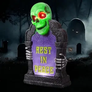 Halloween Decorations Outdoor Graveyard Tombstone, Glow Skeleton Gravestone 16.5" 3D Plastic LED Tombstone Scary Haunted House Decor for Yard Garden Party Outside Lawn