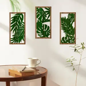 Tropical Leaf Pattern Wall Decor, 3 Counts/set Wooden Wall Art, Wall Decor for Home Living Room Bedroom, Modern Home Decor, Ornaments, Wall Decoration