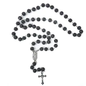black Bead rosary necklace,Vibrant Multicolor Rosary Cross Pendant Necklace,Perfect Newyear gift,Holiday gift,Party Favor Accessory, Elegant Gift Idea for Catholics