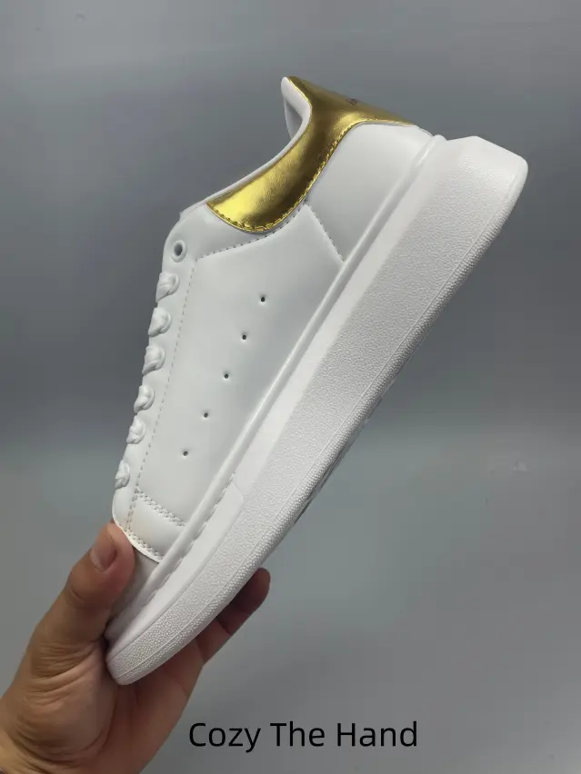 Collectible Smooth Full-Grain Leather Sneakers - Plain Perforated Upper, Solid White Laces, Chunky Elevated Midsole, Elegant Daily Fashion Trainers for High-Value Collectors