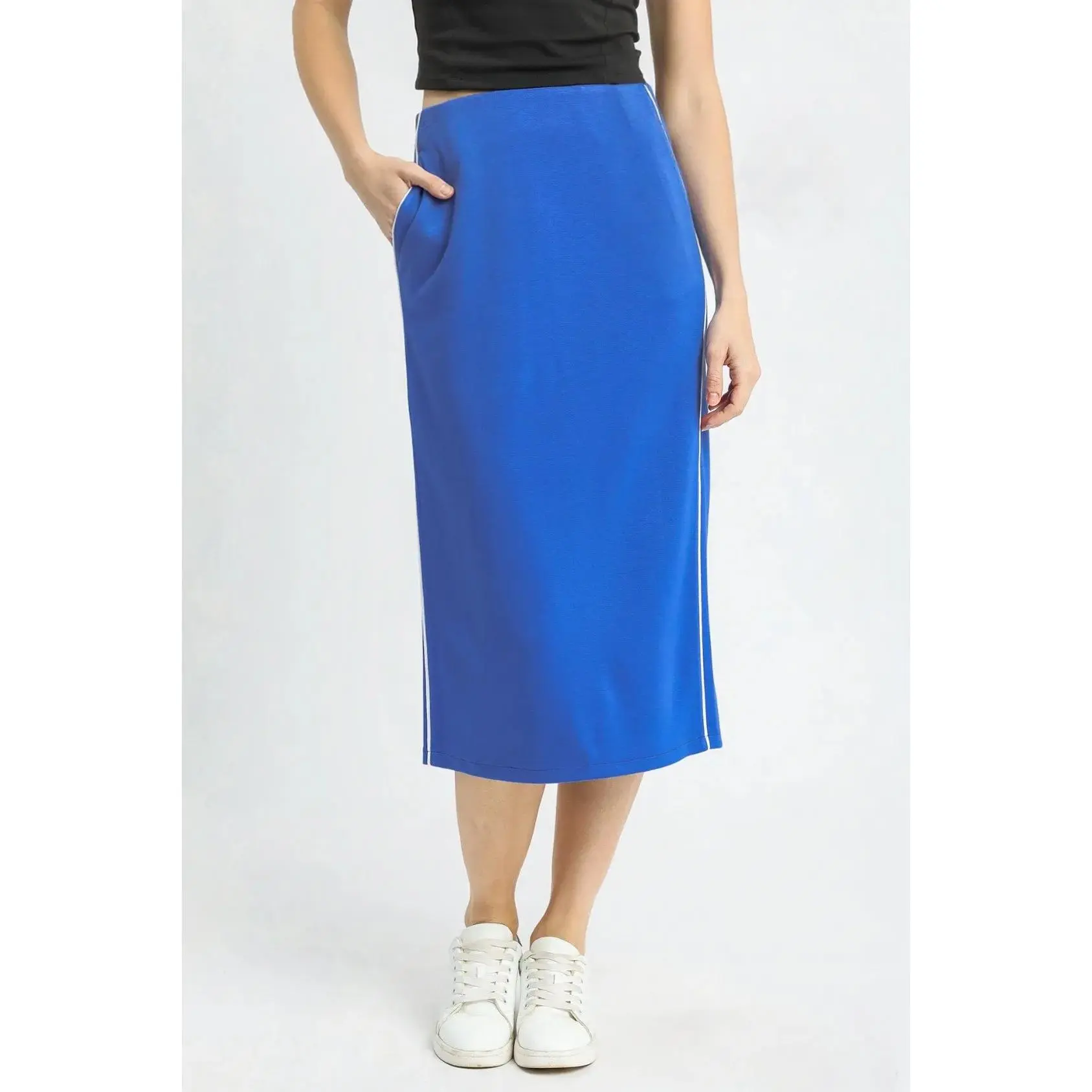 Umgee Midi Pencil Skirt with Contrast Piping Detail