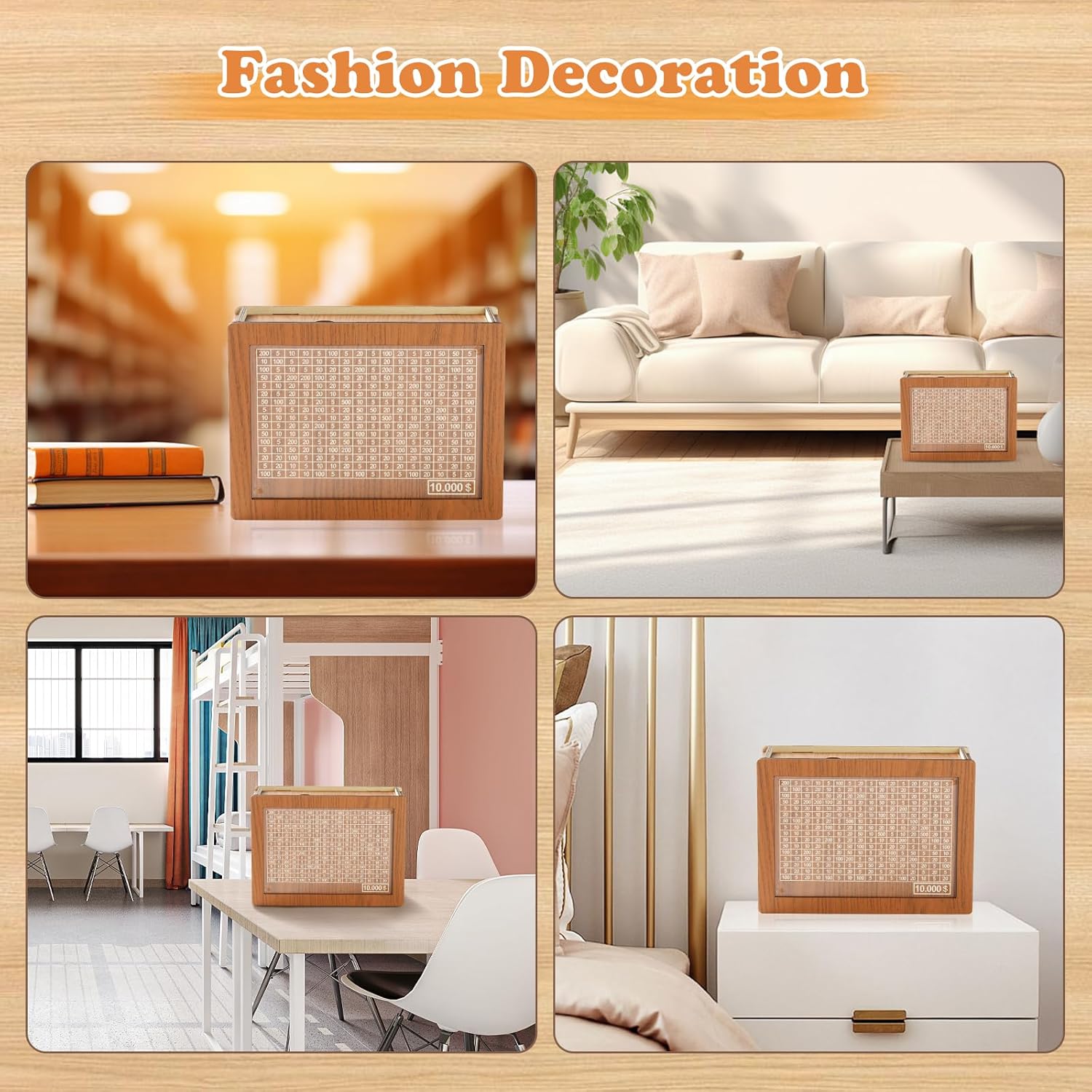 10000 Savings Challenge Box, Money Saver Box 10k Smash, Wooden Digital Save Piggy Bank for Adults Kids, Cash Vault Wooden Savings 10,000 Dollar, Caja De Ahorros, Cashbox Kakeibo