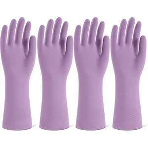 for Dishwashing, 4 Pairs Reusable Kitchen Gloves for Washing Dishes and Household Cleaning, Purple Dish Gloves with Flocked Lining and Grip, Perfect for Men - M