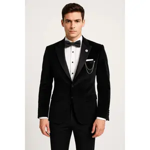 Glitter Black Velvet Prom Blazer with Black Satin Lapel