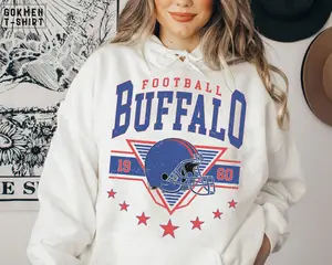 Vintage 90s Buffalo Football Vintage Hoodie, Buffalo Bill Crewneck New York Hoodie, Buffalo Bill Fan Gift Sunday Football Hoodie