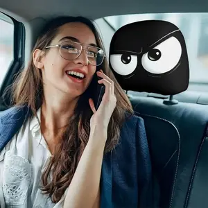 2pcs Angry Cartoon Eyes Car Headrest Covers, Easy Installation, Car Decor, Long Drive Fatigue Relief, Ideal Christmas Gift
