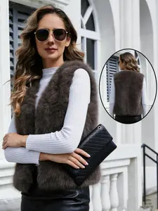 VVZ Women's Solid Color Faux Fur Vest Coat Casual Sleeveless Open Front Fuzzy Outerwear for Fall & Winter Daily Wear #TikTokShopHolidayHaul Womenswear Fitted
