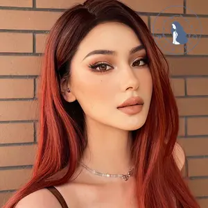 INSTYLE 28 Inch Ombre Red Long Straight wigs Natural Looking Middle Part Heat Resistant Fibre for Daily Party Use for Women