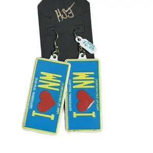 I Love New Mexico Earrings - Blue and Yellow Design with Red Hearts