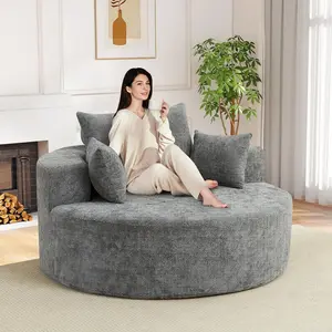 55'L Chenille Sponge Single Sofa,No Assembly Required,Fluffy Modern Sleeper Chair for Living Room, Bedroom, Lounge and Projection Room（Grey）
