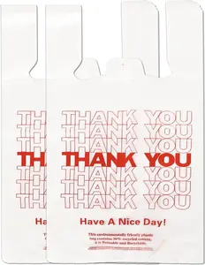 White Thank you T shirt bag, Grocery shopping bag Reusable and Disposable Supermarket Bag 11''x6''x21'' 100PCS