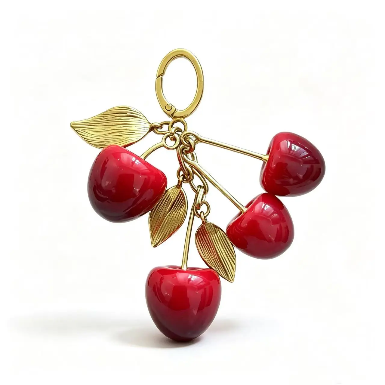 Glossy Cherry Gold Leaf Bag Charm