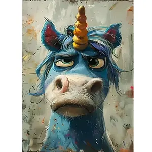 1PC  Diamond Painting Grumpy Blue Unicorn Diamond Painting Kit, DIY Full Drill Rhinestone Art for Home Wall Decor, Creative Craft Gift for Adults and Art Enthusiasts